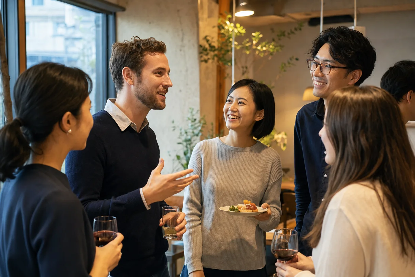 BEYONDの国際交流コミュニティイベントで会話を楽しむ参加者