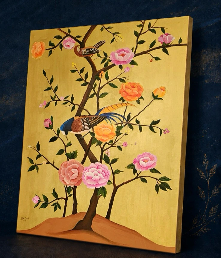 花と鳥が描かれたBeyond English Schoolの委託アート作品